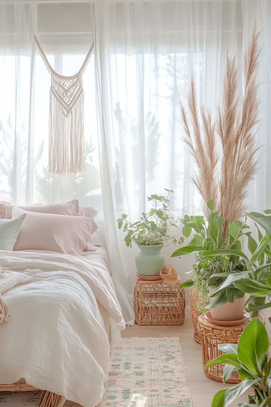 Experience calm and creativity through an airy boho spring bedroom makeover