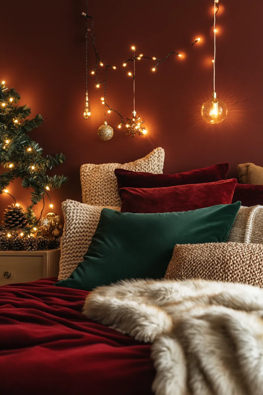 Expert holiday themed bedroom styling tips for a joyful ambiance