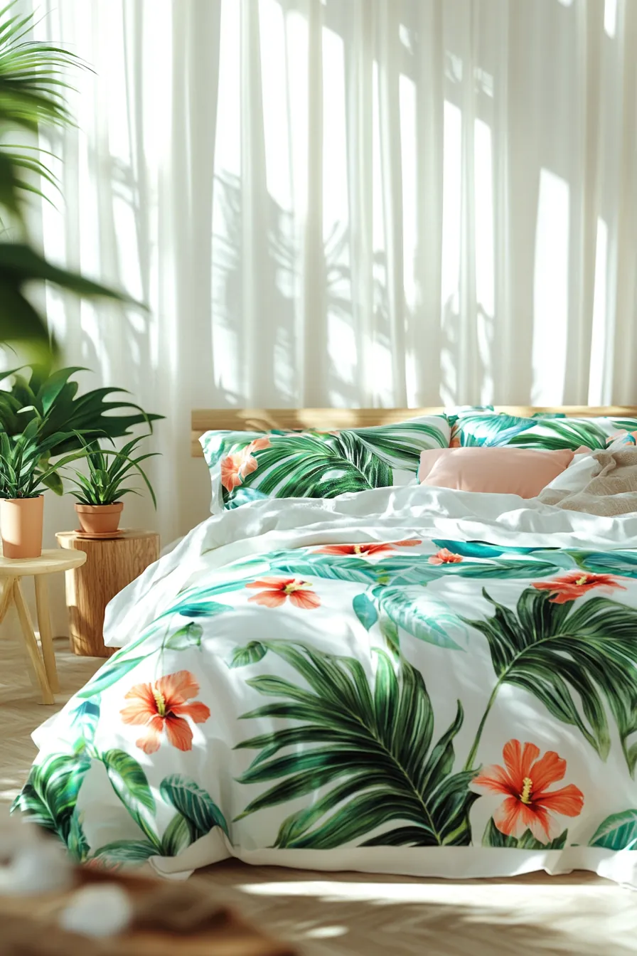 Explore Summer Tropical Print Bedding Trends for a Refreshing Bedroom Makeover