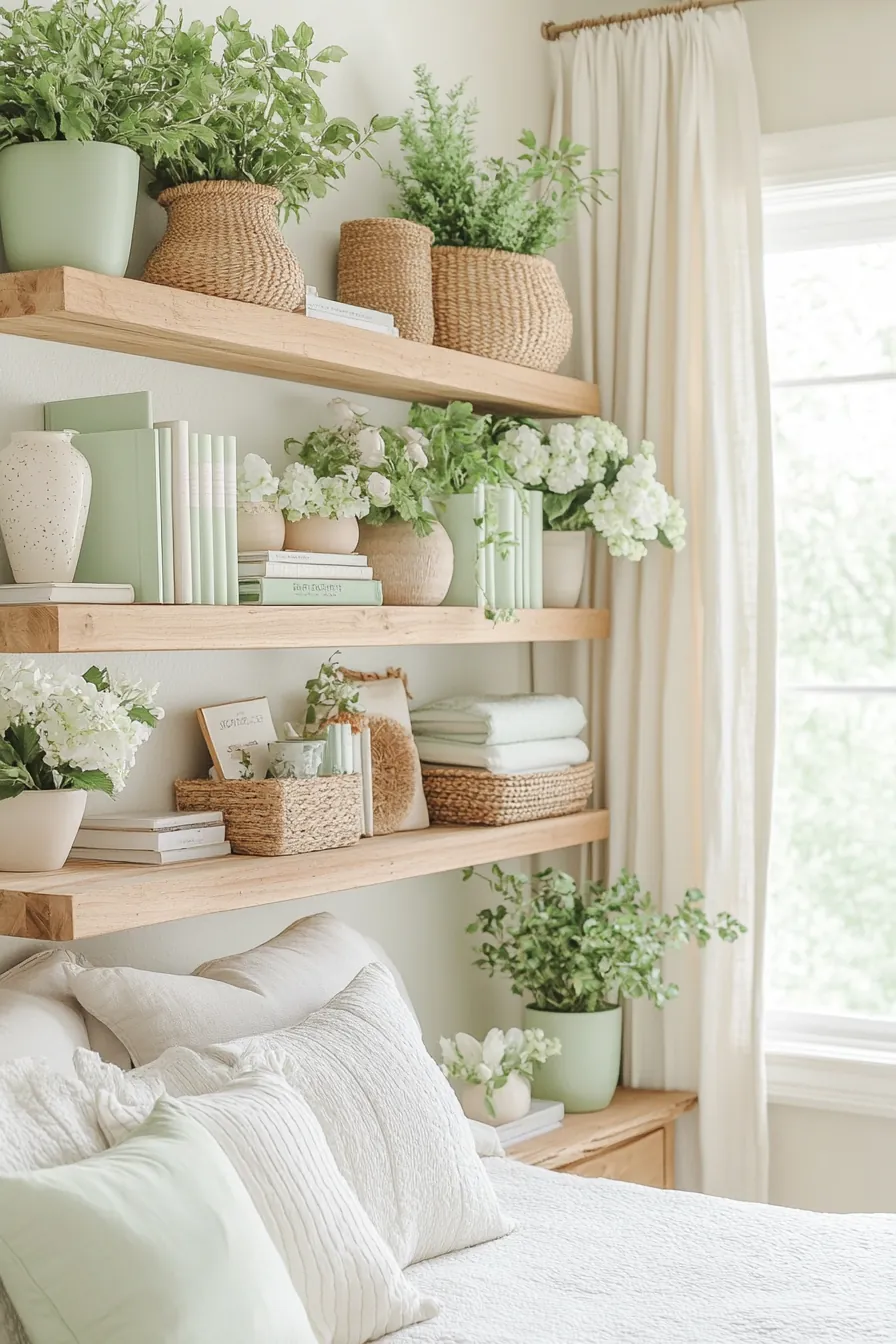 Fresh spring bedroom shelving ideas for a bright and organized space