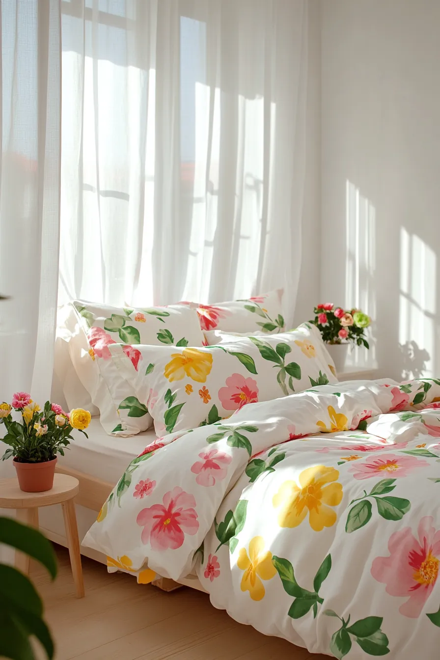 Incorporate Bright Spring Floral Bedroom Accents for Cozy Small Spaces