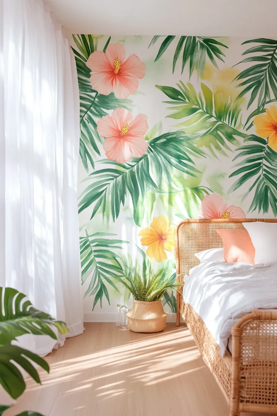 Inspire Calm and Energy with Summery Tropical Bedroom Accent Walls