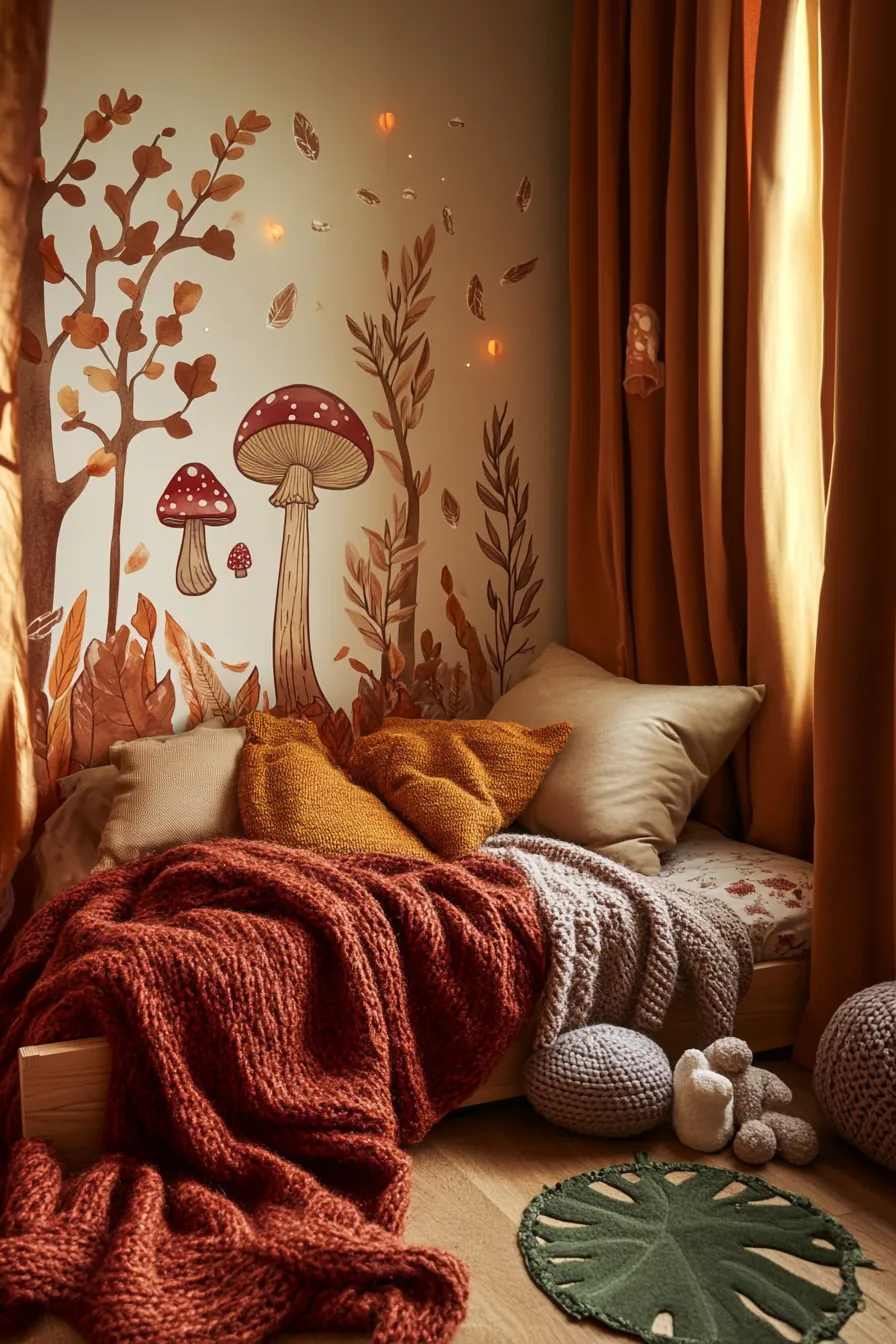 Inspire Play and Rest with Autumn Woodland Theme Bedroom Kids Design