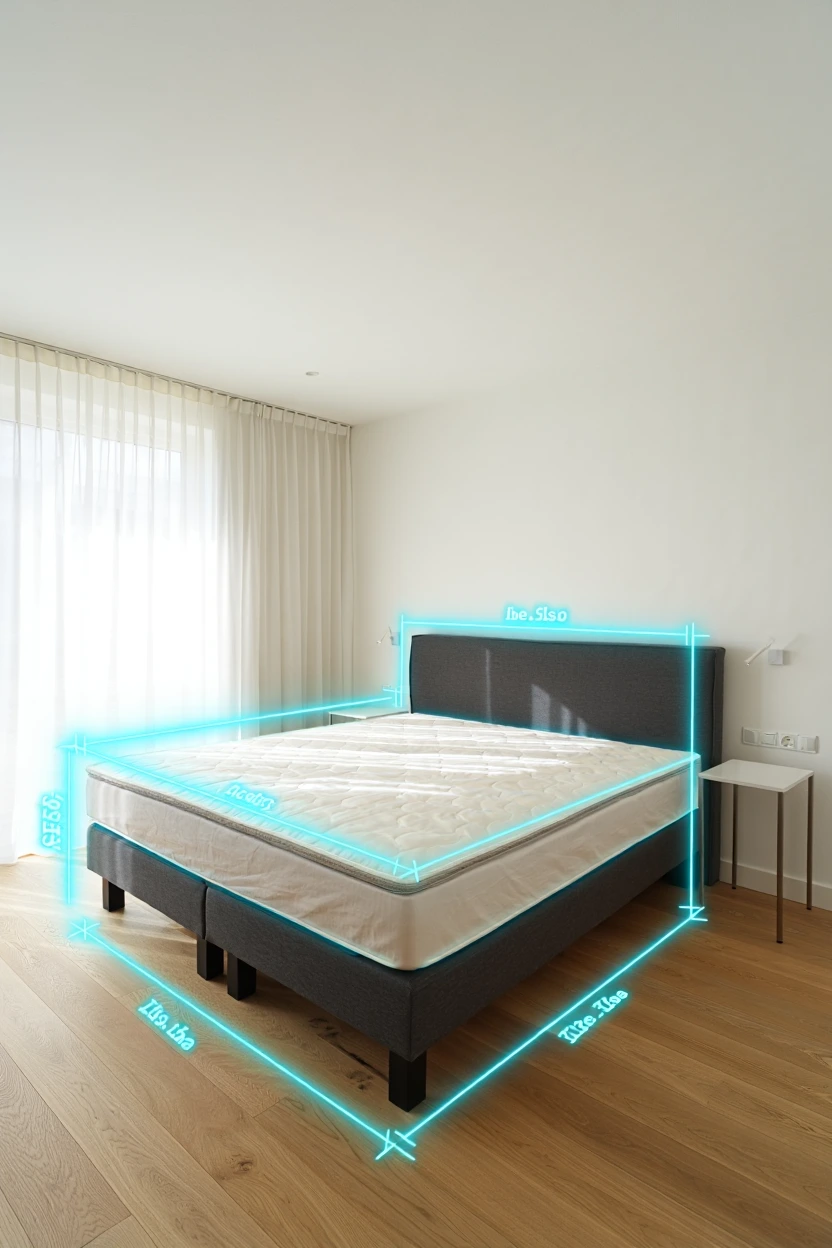 Spacious bedroom with king-size bed frame and size measurements