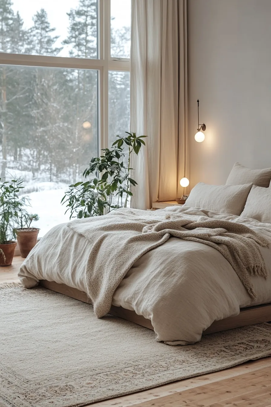 Minimalist winter bedroom layering for cozy sustainable design