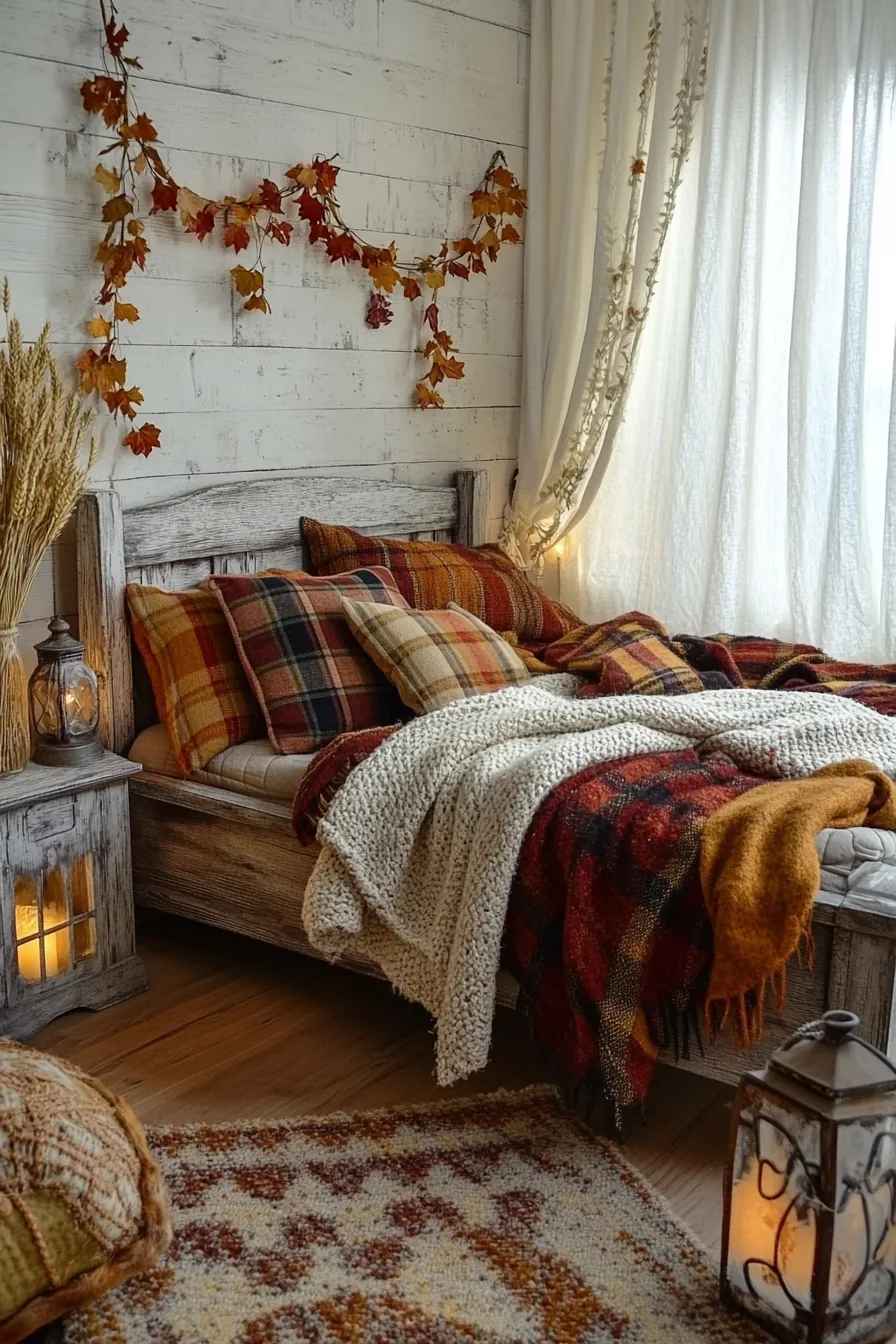 Rustic autumn cottage bedroom accents for a cozy and inviting space