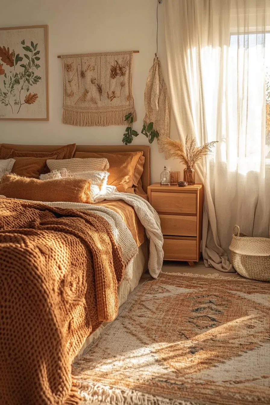 Serene Ambiance with Fall Earth Tone Bedroom Decorating Ideas and Accents