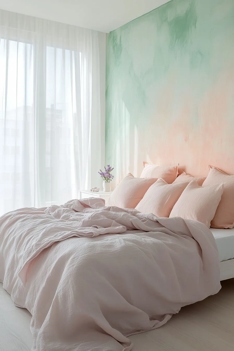 Soft and soothing pastel summer bedroom accent wall decor to brighten your room