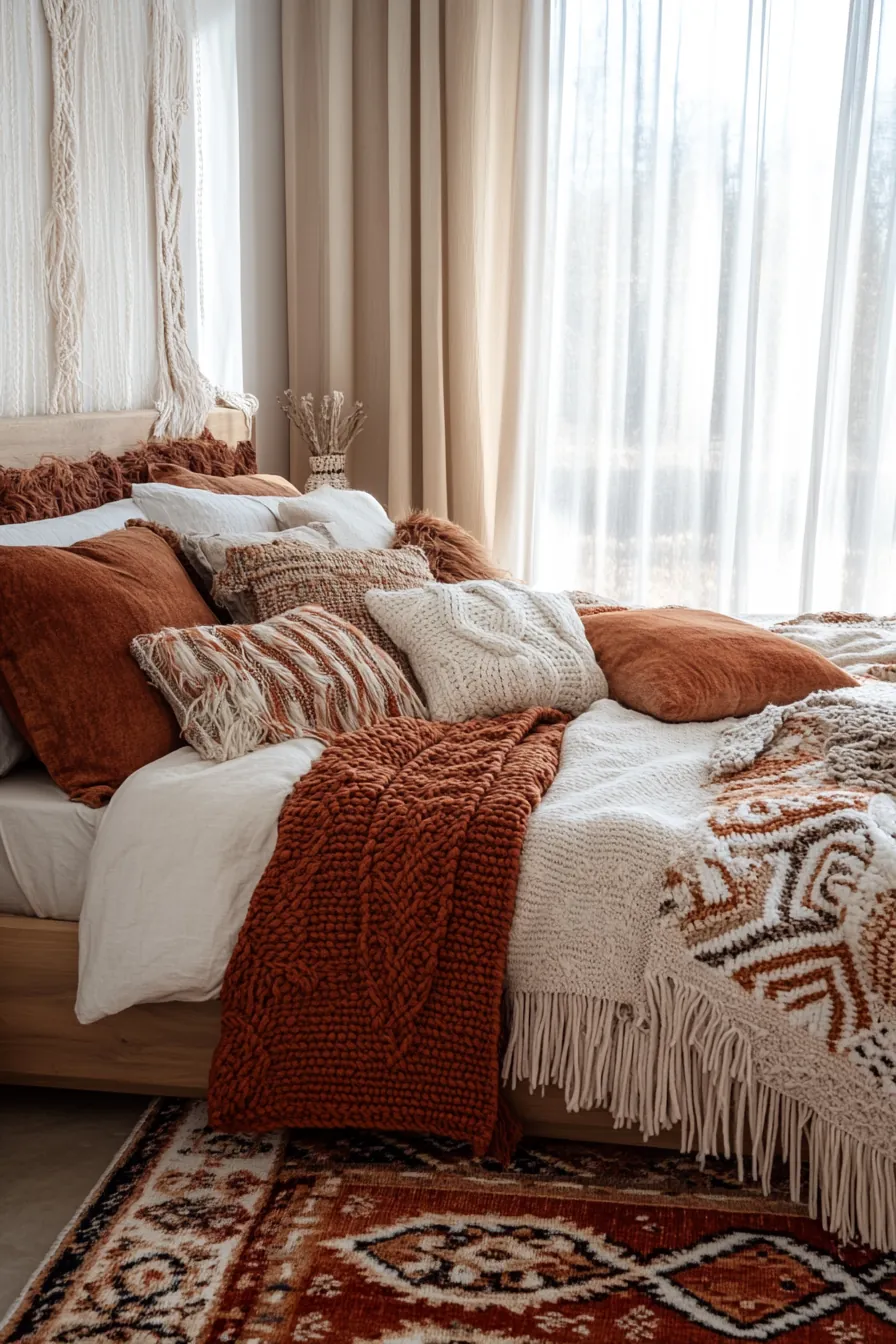 Styling tips for boho chic layered winter textiles in winter bedrooms