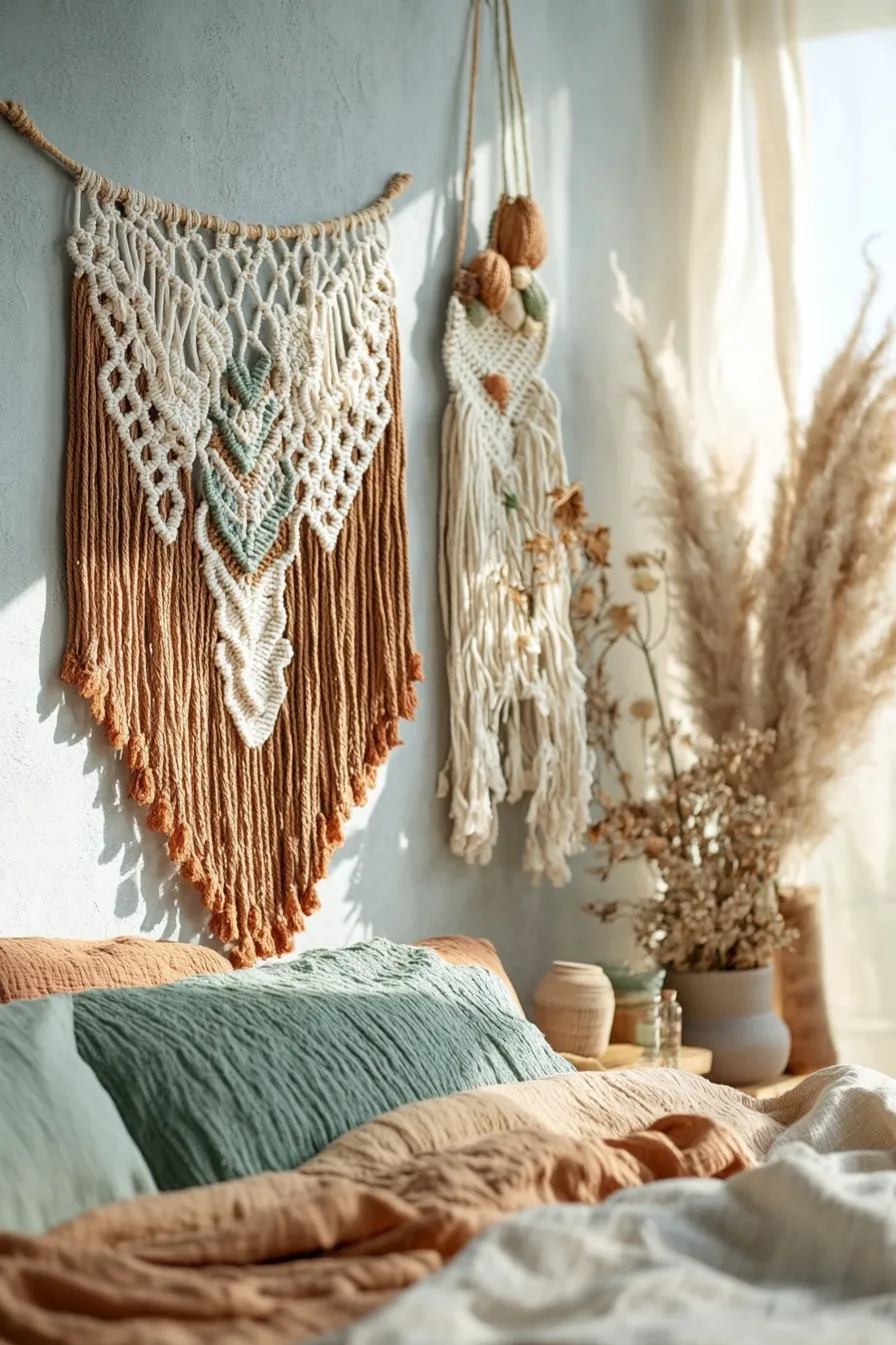 Styling with boho chic seasonal bedroom wall hangings for vibrant decor