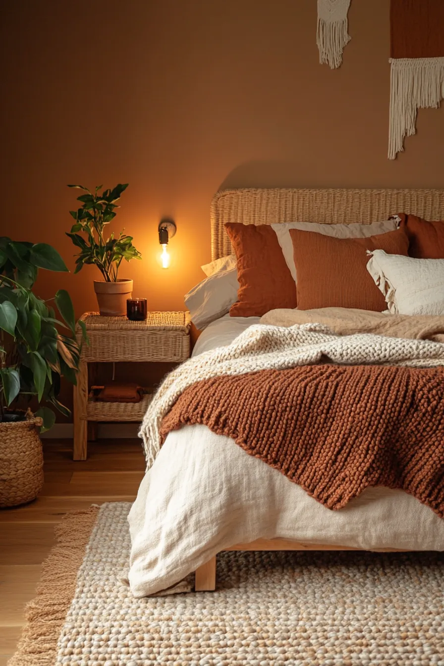 Stylish compact bedroom warm earthy fall tones ideas for limited space