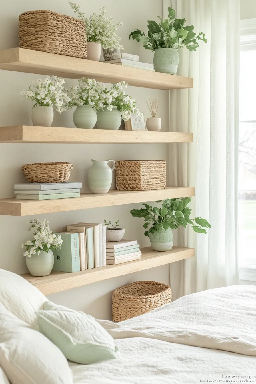 Stylish fresh spring bedroom shelving ideas for a cozy retreat