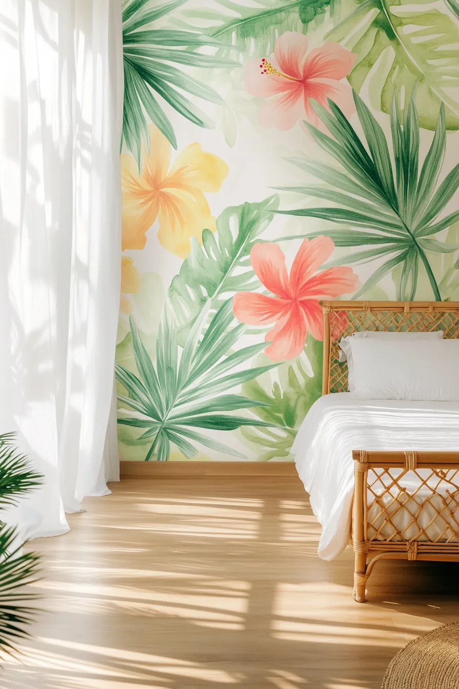 Summery Tropical Bedroom Accent Walls to Elevate Your Sleep Sanctuary