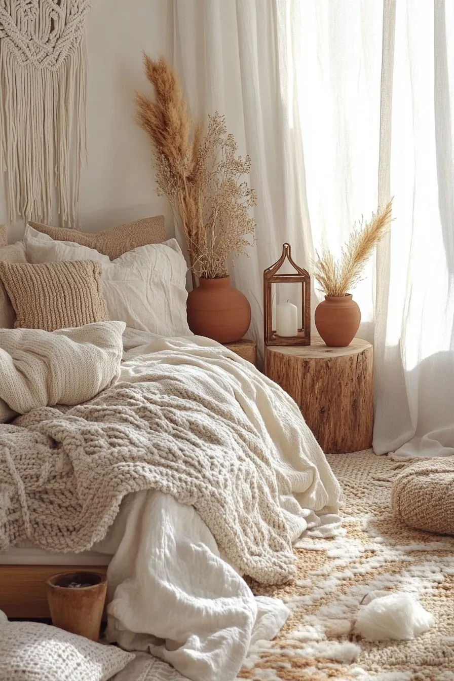 Textured Neutral Fall Bedroom Vibes That Enhance Boho Chic Bedroom Styles