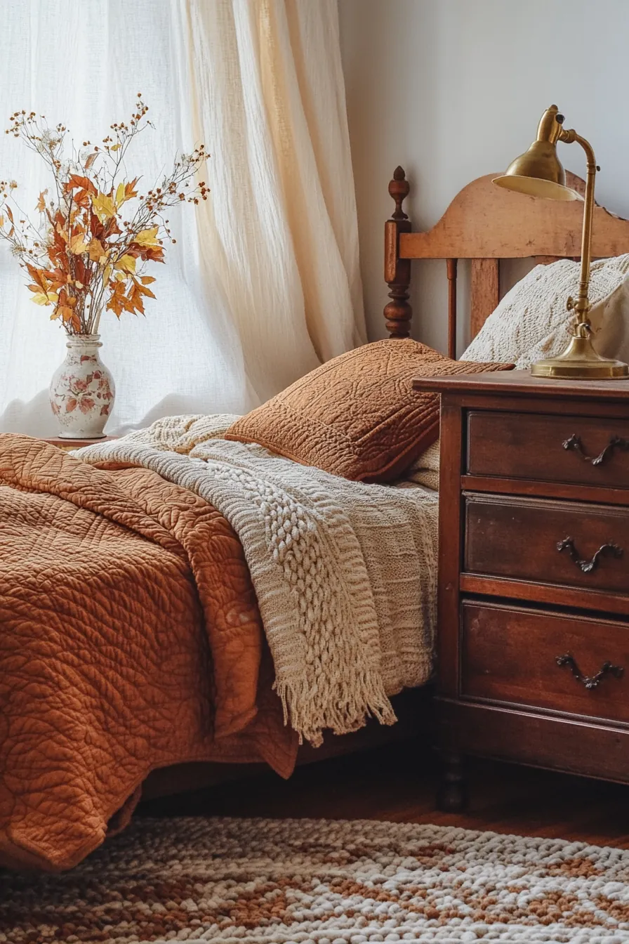 Timeless Style with Warm Vintage Bedroom Accents for Fall Ambience