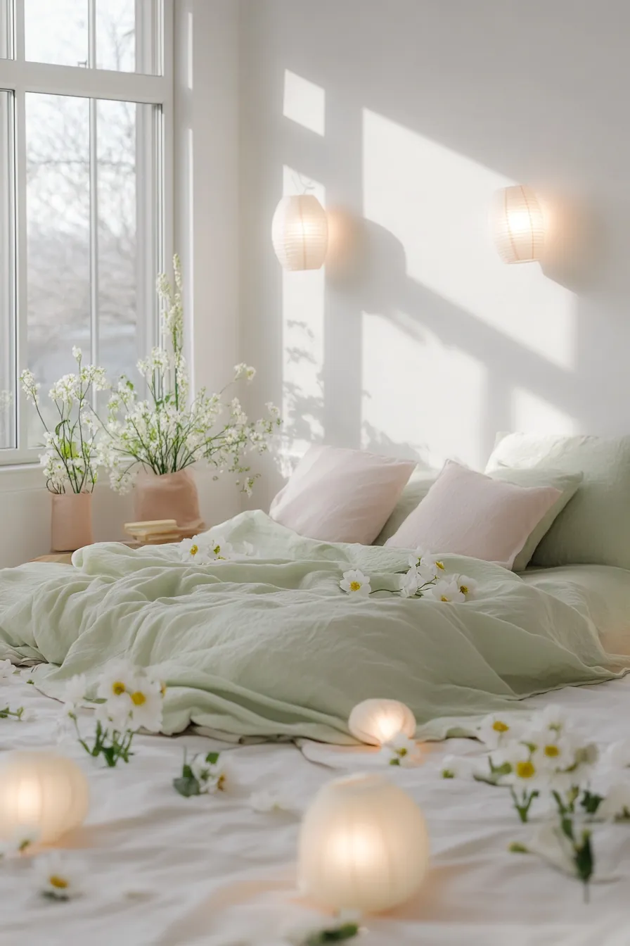 Tips for minimalist spring bedroom decor with tranquil lights to inspire calm and clarity
