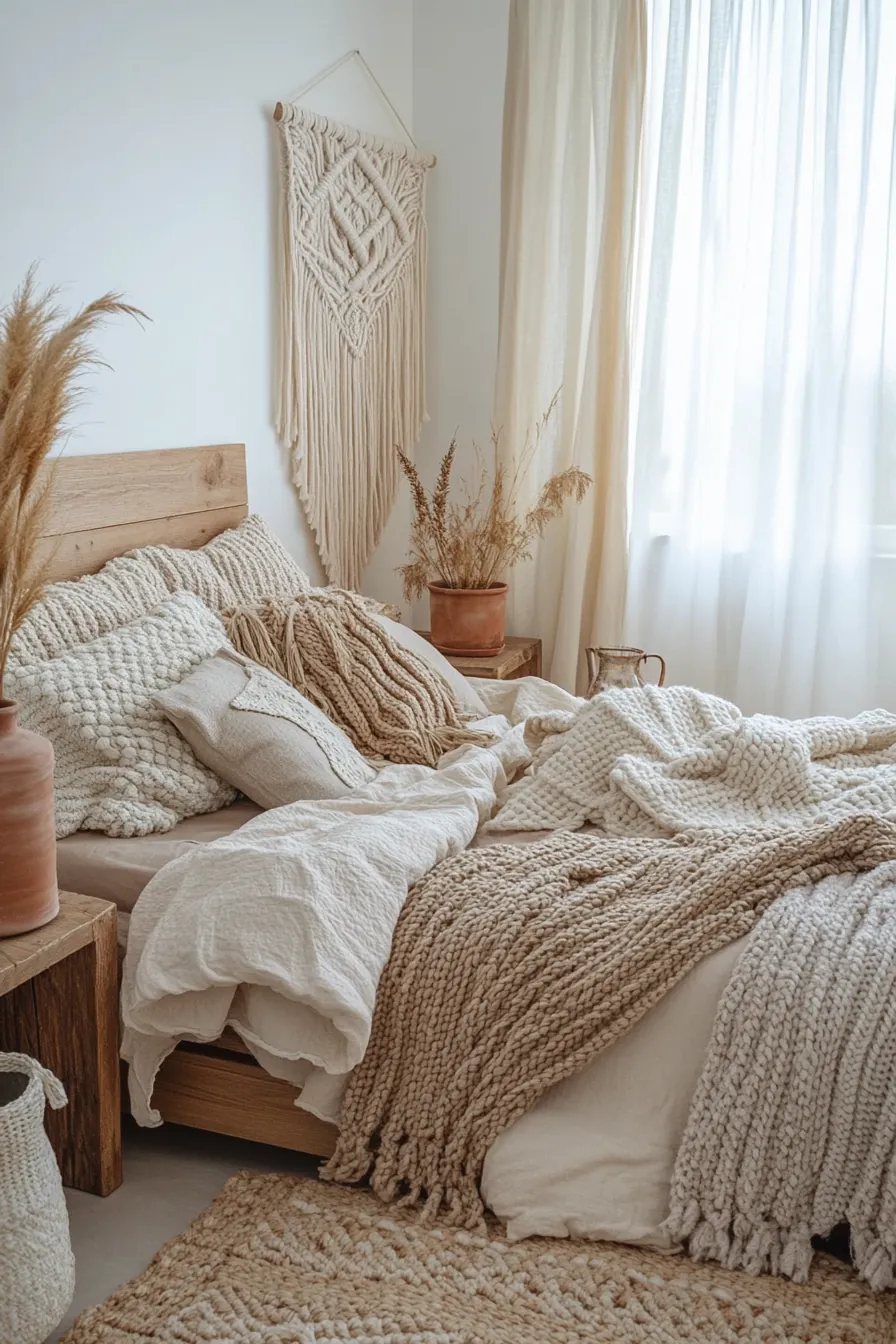 Transform Your Room with Textured Neutral Fall Bedroom Vibes and Boho Chic Elements