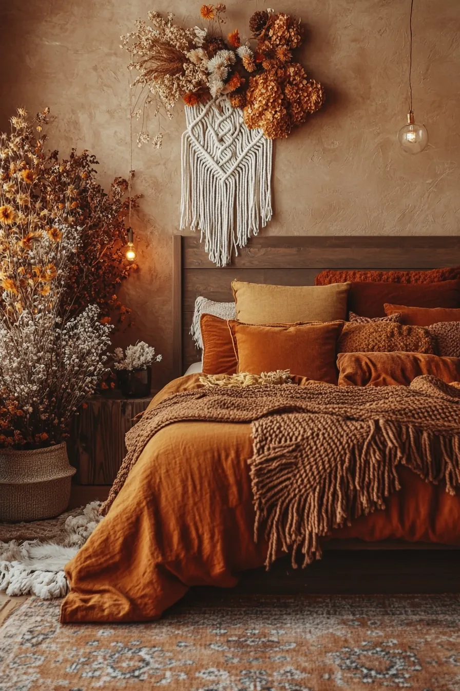 Transform Your Sanctuary with Fall Themed Bohemian Bedroom Accents