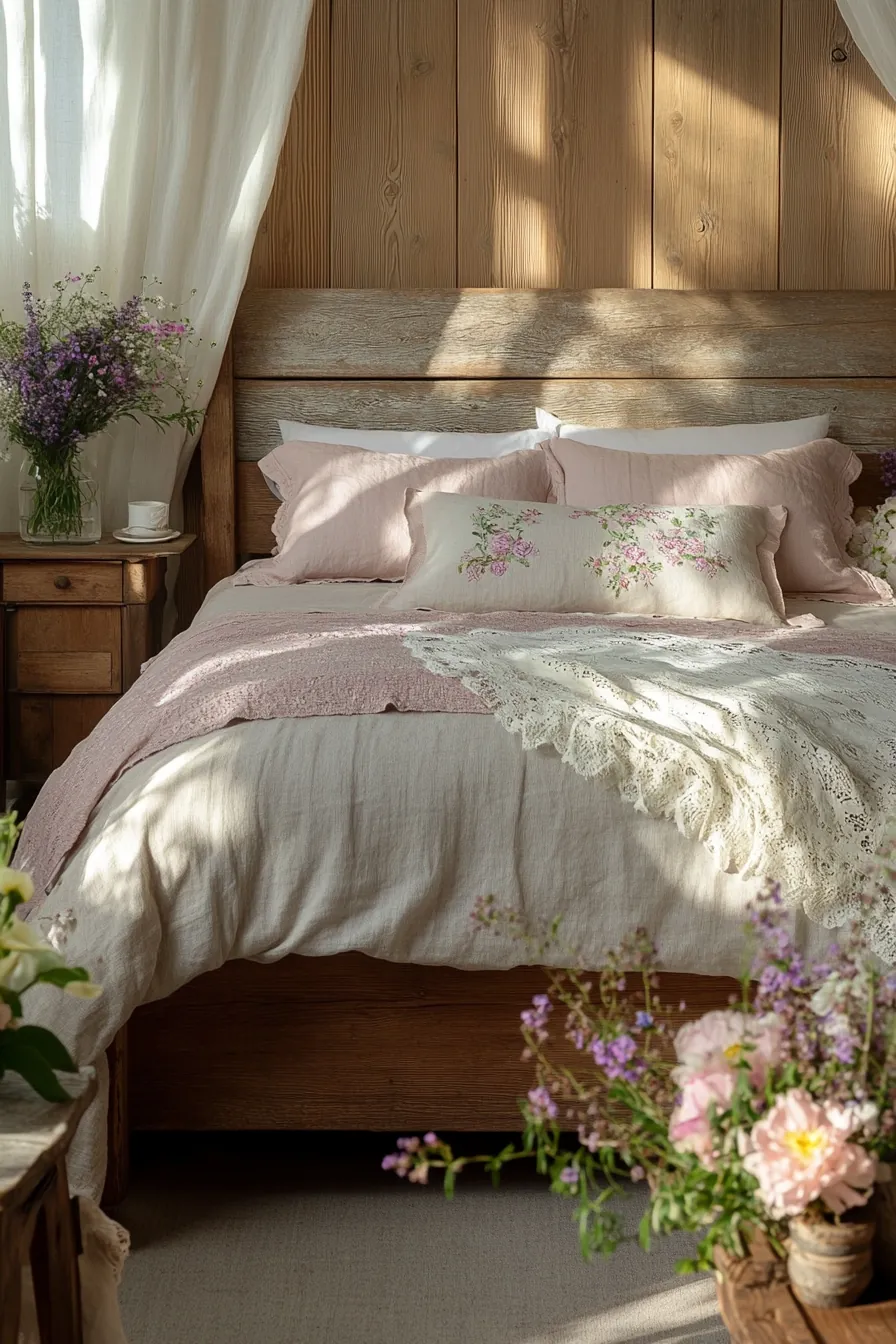 Transform Your Space with Springtime Rustic Wooden Bed Decor