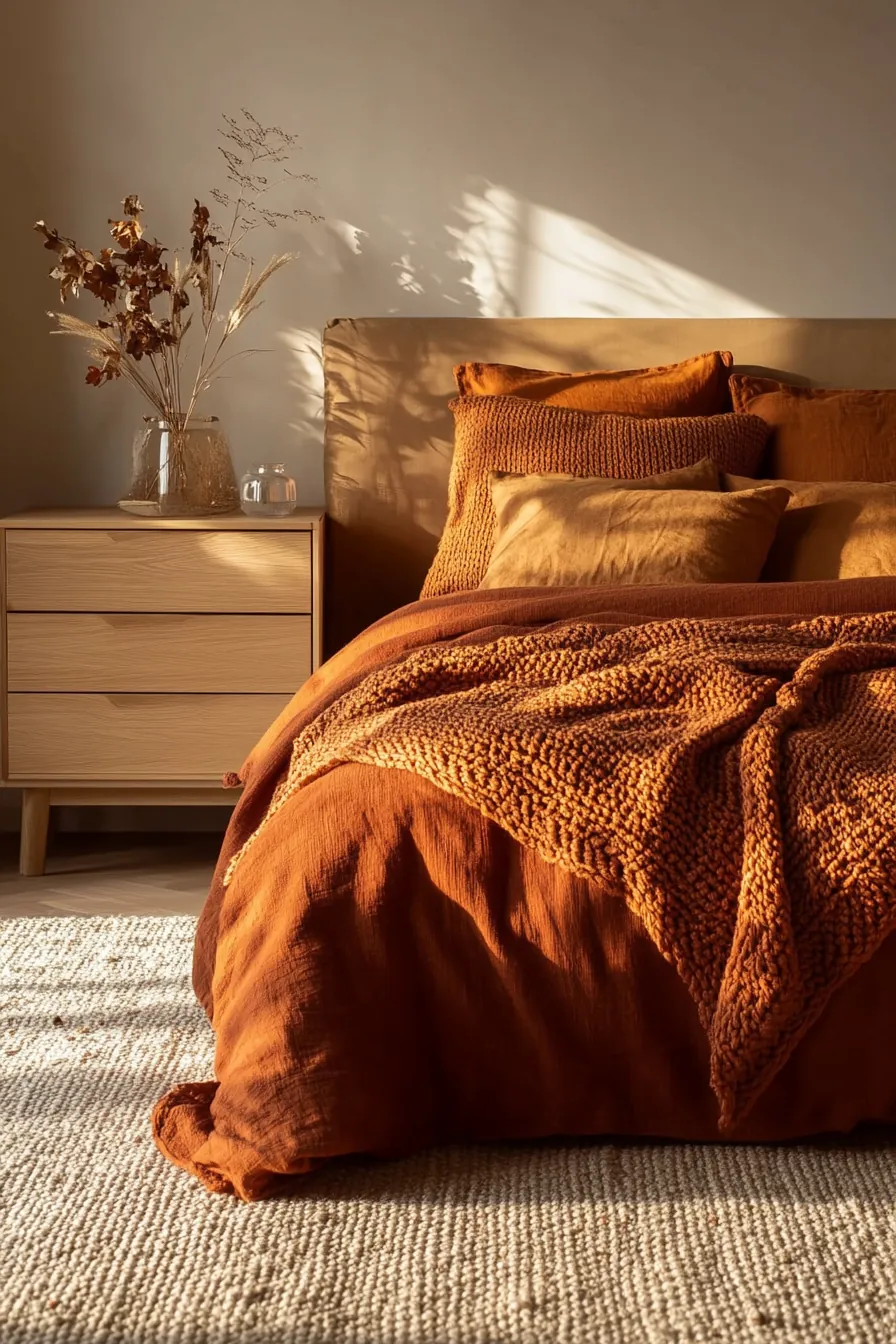 Warm Earth Tone Autumn Bedroom Decor Ideas for Cozy Seasonal Vibes