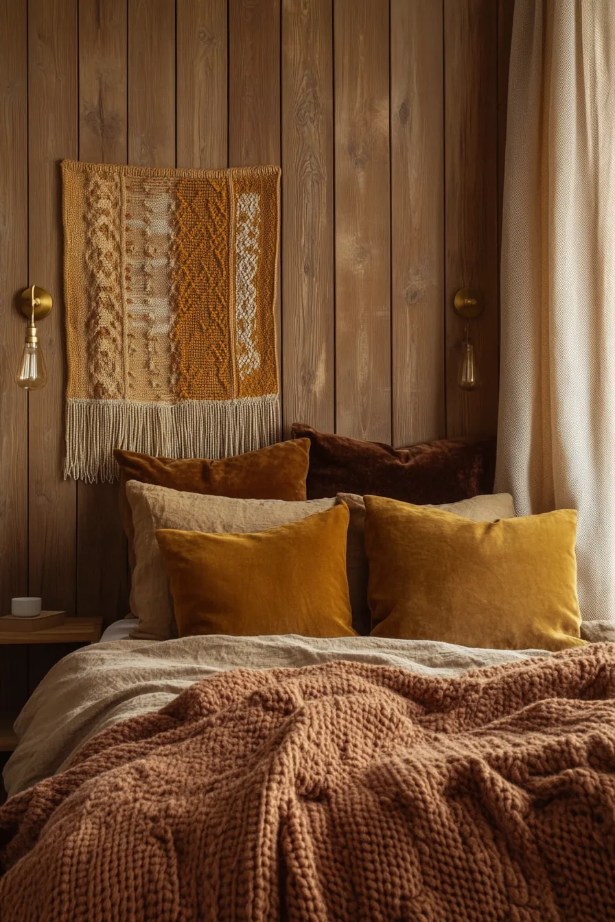 Warm Toned Bedroom Textures Fall Ideas for Cozy Wall Features