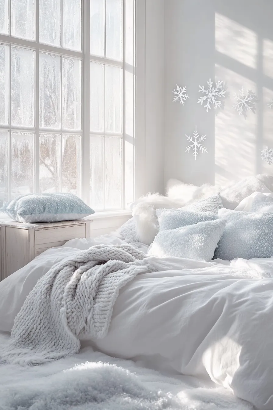 Winter Snowy White Bedroom Inspirations for a Serene and Cozy Retreat