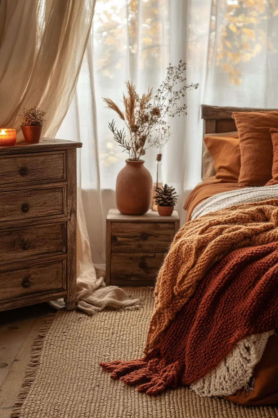 create a warm atmosphere with autumnal rustic bedroom decorating tips